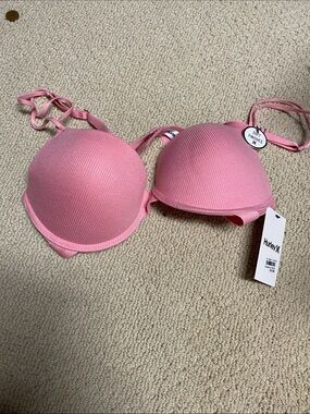 Hurley Pink Ribbed Padded Bra with Adjustable Straps